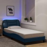 vidaXL Bed Frame with LED without Mattress "Hvar" Blue 90x200 cm Fabri...