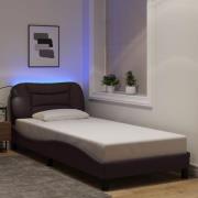 vidaXL Sängram med LED utan madrass mörkbrun 90x200 cm tyg