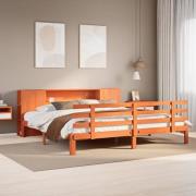 vidaXL Säng med bokhylla utan madrass vaxbrun 180x200cm massiv furu