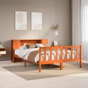 vidaXL Säng med bokhylla utan madrass vaxbrun 140x200cm massiv furu