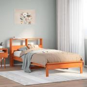 vidaXL Säng med bokhylla utan madrass vaxad brun 90x190 cm massiv furu