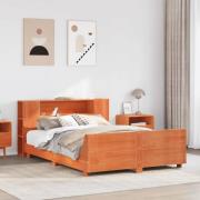 vidaXL Sängram utan madrass vaxbrun 135x190 cm massiv furu