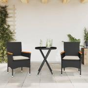vidaXL Bistrogrupp med dynor 3 delar svart konstrotting och glas