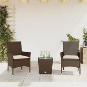 vidaXL Bistrogrupp med dynor 3 delar brun konstrotting och glas