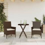 vidaXL Bistrogrupp med dynor 3 delar brun konstrotting och glas
