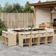 vidaXL Matgrupp för trädgården med dynor 13 delar beige konstrotting