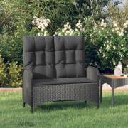 vidaXL Justerbar trädgårdsbänk med dynor 107 cm konstrotting svart