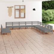 vidaXL Loungegrupp för trädgården 11 delar grå massiv furu