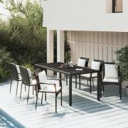 vidaXL Matgrupp för trädgården med dynor 7 delar svart konstrotting