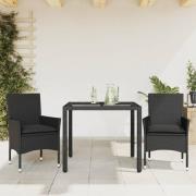 vidaXL Matgrupp för trädgård med dynor 3 delar svart konstrotting&glas