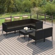 vidaXL Loungegrupp med dynor 8 delar konstrotting svart