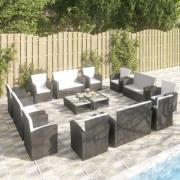 vidaXL Loungegrupp med dynor 16 delar konstrotting svart