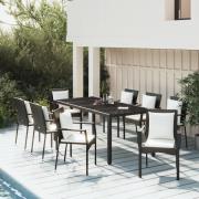 vidaXL Matgrupp för trädgården med dynor 9 delar svart konstrottning