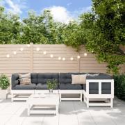 vidaXL Loungegrupp för trädgården med dynor 6 delar vit massiv teak