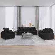 vidaXL Soffgrupp med dynor 3 delar svart sammet