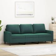 vidaXL 3-sitssoffa mörkgrön 180 cm sammet