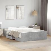 vidaXL Sängram med lådor betonggrå 120x200 cm konstruerat trä