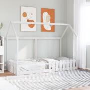 vidaXL Barnsäng med husram vit 90x200 cm massiv furu