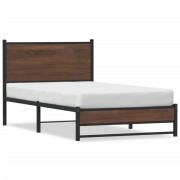 vidaXL Sängram utan madrass metall brun ek 107x203 cm
