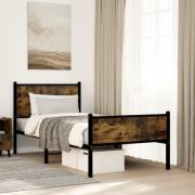 vidaXL Sängram utan madrass metall rökfärgad ek 75x190 cm