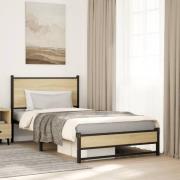vidaXL Sängram utan madrass metall sonoma-ek 100x190 cm