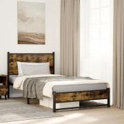 vidaXL Sängram utan madrass metall rökfärgad ek 107x203 cm