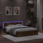 vidaXL Sängram med huvudgavel och LED rökfärgad ek 160x200 cm