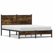 vidaXL Sängram utan madrass metall rökfärgad ek 140x190 cm
