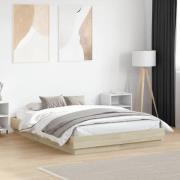 vidaXL Sängram med LEDs sonoma-ek 135x190 cm