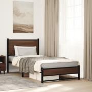 vidaXL Sängram utan madrass metall brun ek 90x200 cm