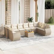 vidaXL Loungegrupp för trädgården m. dynor 11 delar beige konstrotting