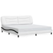 vidaXL Sängram med huvudgavel vit och svart 200x200 cm konstläder
