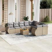 vidaXL Soffgrupp för trädgård med dynor 10 delar beige konstrotting