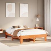vidaXL Sängram utan madrass vaxbrun 140x190 cm massiv furu