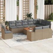 vidaXL Loungegrupp för trädgården m. dynor 11 delar beige konstrotting