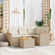 vidaXL Soffgrupp för trädgården med dynor 5 delar beige konstrotting