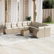 vidaXL Loungegrupp för trädgården m. dynor 11 delar beige konstrotting