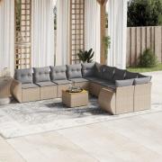 vidaXL Loungegrupp för trädgården m. dynor 11 delar beige konstrotting