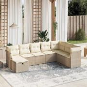 vidaXL Matgrupp för trädgården med dynor 8 delar beige konstrotting
