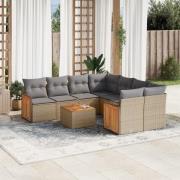 vidaXL Soffgrupp för trädgården med dynor 9 delar beige konstrotting