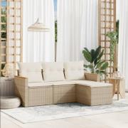 vidaXL Soffgrupp för trädgård med dynor 4 delar beige konstrotting