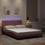 vidaXL Sängram med LED-belysning rosa 140x190 cm sammet
