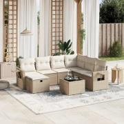 vidaXL Matgrupp för trädgården med dynor 8 delar beige konstrotting