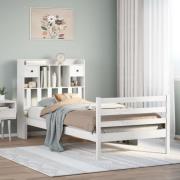 vidaXL Säng med bokhylla utan madrass vit 100x200cm massiv furu