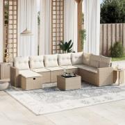 vidaXL Soffgrupp för trädgården med dynor 9 delar beige konstrotting