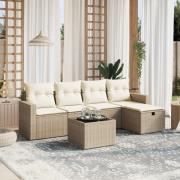 vidaXL Soffgrupp för trädgården med dynor 6 delar beige konstrotting