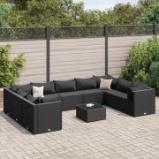 vidaXL Loungegrupp 10 delar med svarta dynor konstrotting