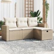 vidaXL Soffgrupp för trädgård med dynor 4 delar beige konstrotting