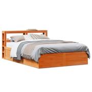 vidaXL Sängram med huvudgavel vaxbrun 120x200 cm massiv furu