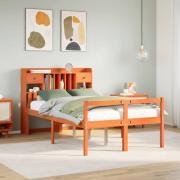 vidaXL Säng med bokhylla utan madrass vaxbrun 135x190cm massiv furu